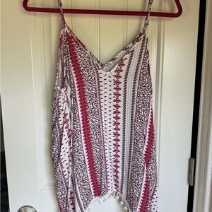 Red and White Patterned Sleeveless Top